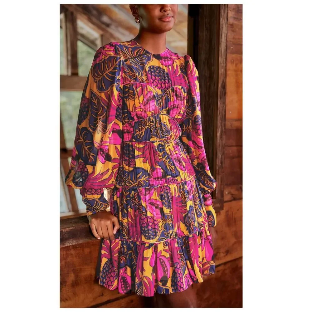 Farm Rio Fruit Dream Long-Sleeve Mini Dress Size Medium - Picture 3 of 16